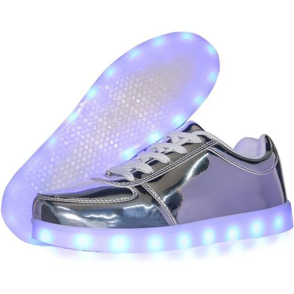⚡Unisex Silver Light Up Shoes with USB Charging Glowing Luminous LED Sneakers - Picture 1 of 6